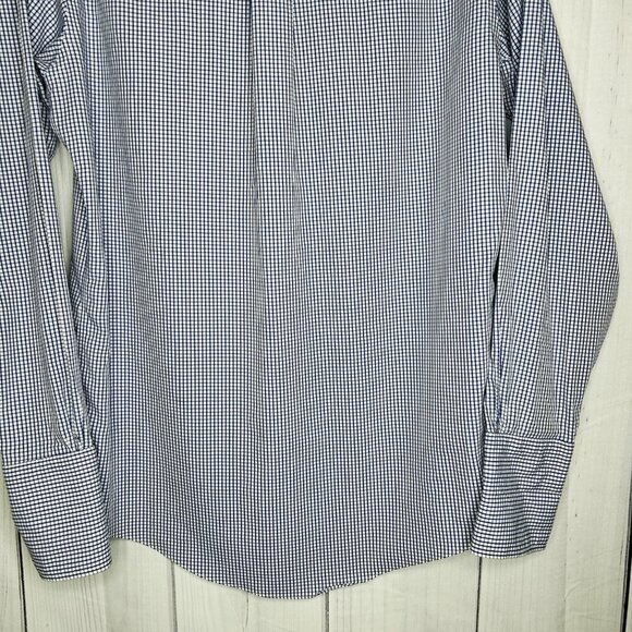 Brooks Brothers Makers Oxford Button Up Shirt Sz L Blue White Check French Cuff - Picture 8 of 8